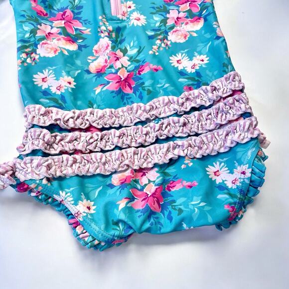 Ruffle Butts Toddler Baby Girl Swimsuit 18-24M Floral Long Sleeve UPF 50+ Swim - Picture 6 of 7